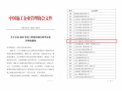 喜报！best365足球官网建设工程股份有限公司荣获“2025年度工程建设诚信典型企业”荣誉称号